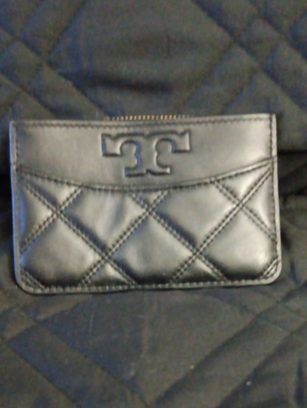 Tory Burch Black Quilted Leather Card & Coin Pouch